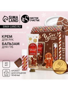 Новогодний подарочный набор косметики «Чудес!»: крем для рук 30 мл и бальзам для губ 10 г, Чистое счастье