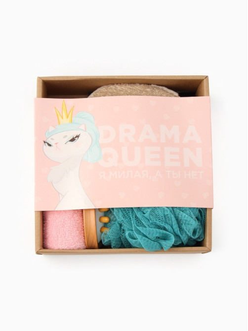 Подарочный набор «Этель» Drama queen, полотенце 30×60 см, мочалка, массажёр