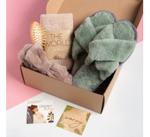 Набор подарочный «Этель» Be happy: полотенце, тапочки, повязка на голову