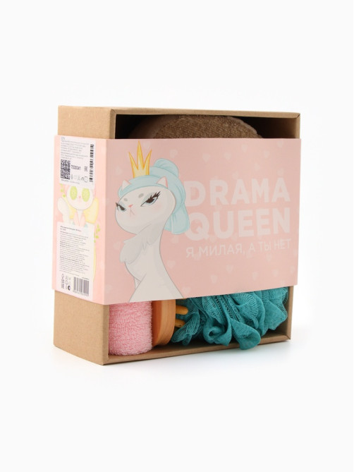 Подарочный набор «Этель» Drama queen, полотенце 30×60 см, мочалка, массажёр