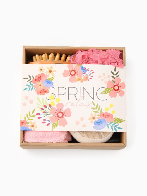 Подарочный набор «Этель» Spring, полотенце 30×60 см, мочалка, массажёр