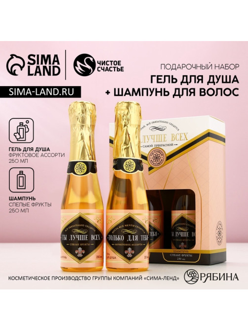 Подарочный набор ЧИСТОЕ СЧАСТЬЕ «Ты лучше всех!»: гель для душа и шампунь для волос шампанское, 2×250 мл