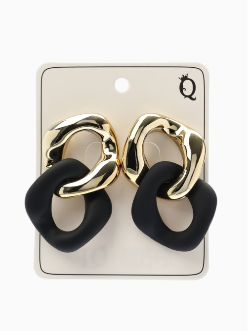 Серьги металл «Цепь», диагональ, 2 полых ромба, золотисто-чёрные