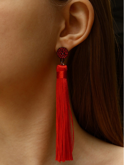 Серьги «Кисти», гармония, красные, L кисти 8.5 см