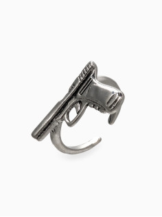 Кольцо GUN пистолет, цвет чернёное серебро, безразмерное