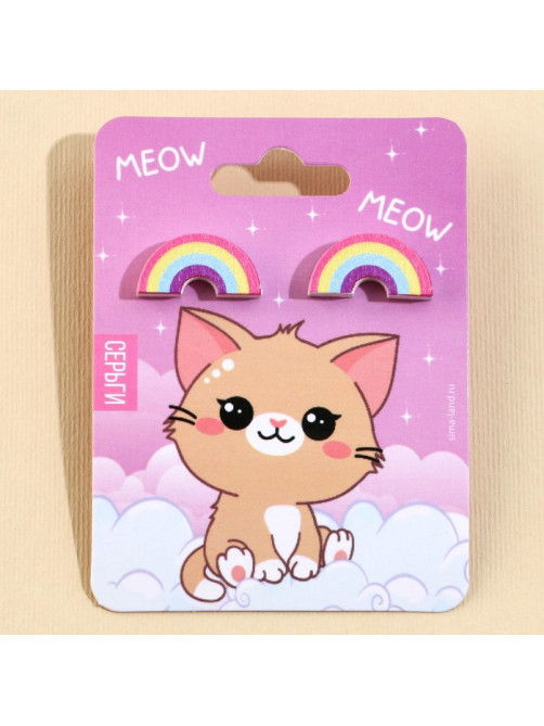 Серьги детские Meow, гвоздики