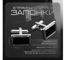 Запонки стальные «Прямоугольник», в рамке с эмалью, чёрные в серебре