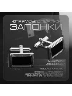Запонки стальные «Прямоугольник», в рамке с эмалью, чёрные в серебре