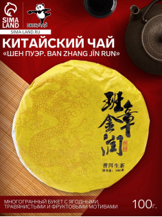 Чай зелёный китайский выдержанный «Шен Пуэр. Ban zhang jīn run», Юньнань, 2020 г, блин, 100 г