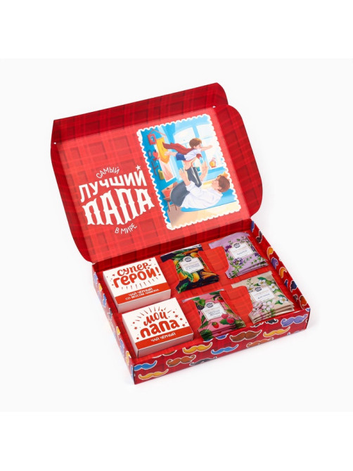 Чай подарочный «Папа может всё»: весовой чай 40 г (2 шт. × 20 г)., чай в пакетиках 21.6 (12 шт. × 1.8 г).