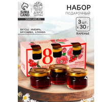Набор варенья с сосновыми шишками «8 Марта», вкусы: имбирь, брусника, клюква, 30 г × 3 шт.
