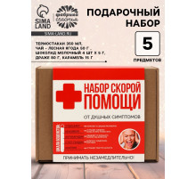 Подарочный набор гифтбокс «Аптечка»: чай, драже, шоколад, термостакан, леденец
