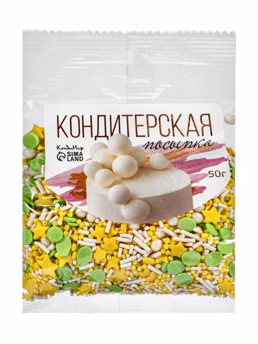 Посыпка кондитерская «Микс»: зеленый, желтый, белый, 50 г