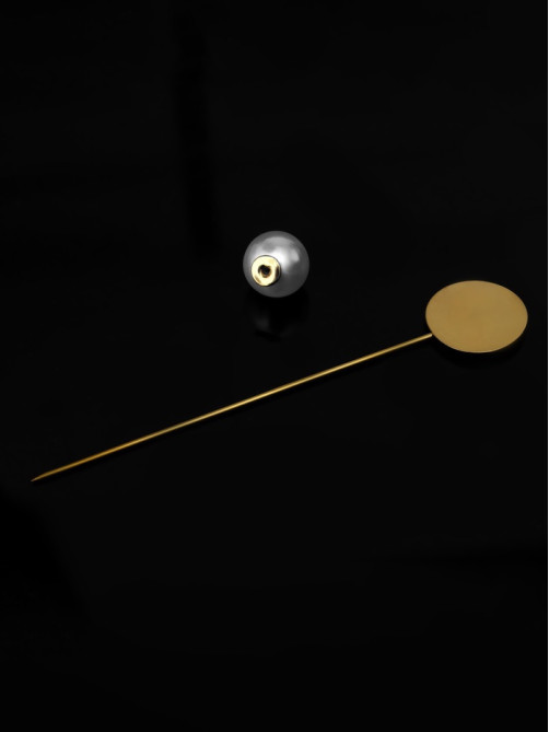Основа «Брошь-игла» с бусиной d=1 см (набор 5 шт.), L=7.5 см, площадка 1.5 см, цвет золото