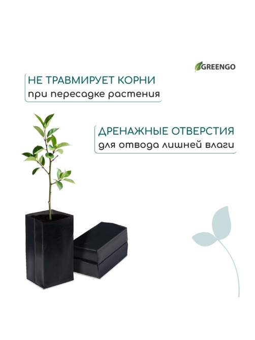 Пакет для рассады, 2 л, 10×25 см, полиэтилен, толщина 60 мкм, с перфорацией, чёрный, Greengo
