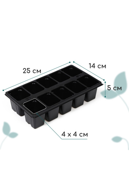 Кассета для рассады Greengo на 10 ячеек, по 100 мл, пластиковая, чёрная, 25×14×5 см