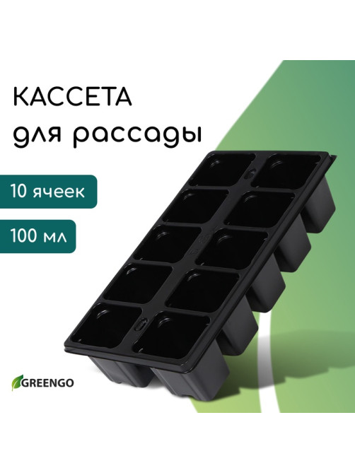 Кассета для рассады Greengo на 10 ячеек, по 100 мл, пластиковая, чёрная, 25×14×5 см