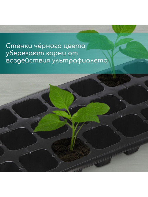 Кассета для рассады, 21 ячейка по 150 мл, пластик, чёрная, 54×28×7 см, Greengo
