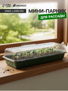 Мини - парник для рассады, 58×21×12 см, без вставок, тёмно-зелёный, пластик, Greengo