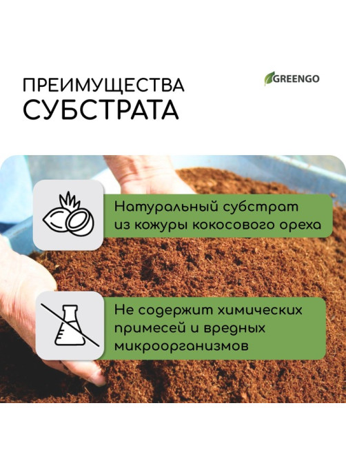 Субстрат кокосовый, универсальный, для террариумов и растений, в брикете, 65 л, 30% чипсы и 70% торф, Greengo
