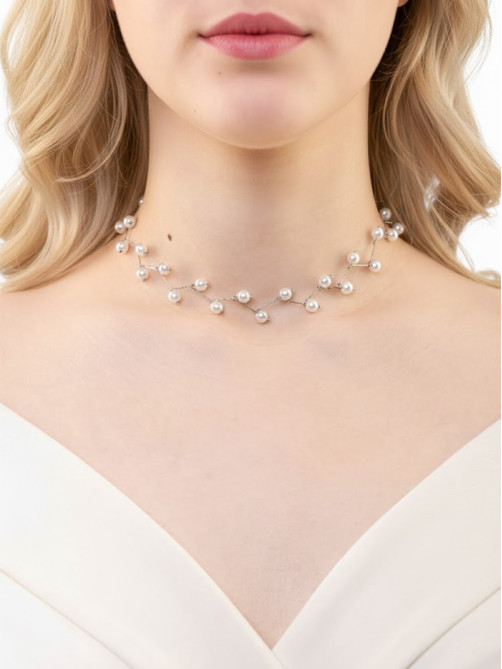 Бусы с жемчугом «Цветущая дорожка», шар №4, белые в серебре, L=38 см