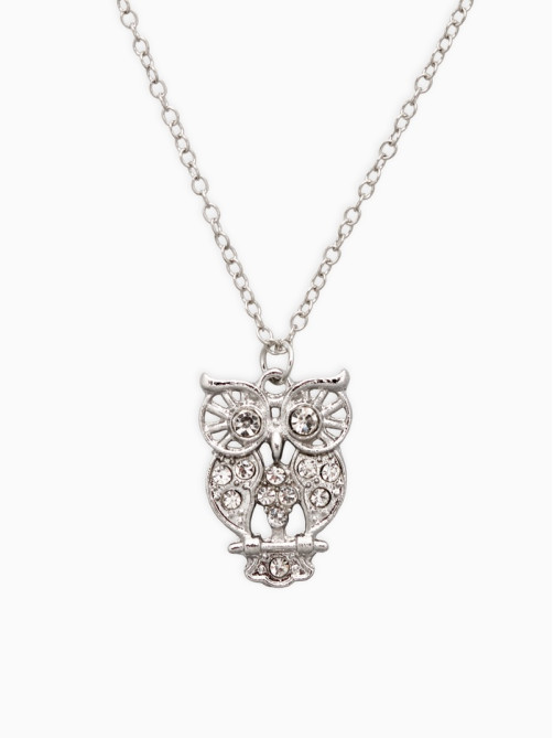 Кулон «Ажурная сова», белый в серебре, 45 см