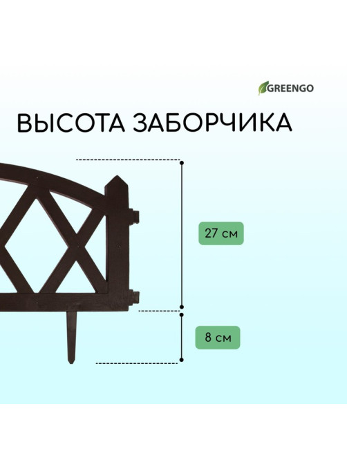 Ограждение декоративное, 35×232 см, 4 секции, пластик, коричневое, MODERN, Greengo