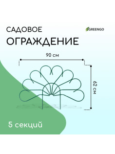 Ограждение декоративное, 62×450 см, 5 секций, металл, зелёное, «Павлин-2», Greengo