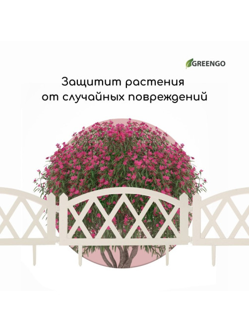 Ограждение декоративное, 35×232 см, 4 секции, пластик, белое, MODERN, Greengo