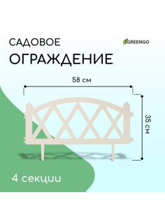 Ограждение декоративное, 35×232 см, 4 секции, пластик, белое, MODERN, Greengo