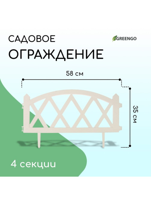 Ограждение декоративное, 35×232 см, 4 секции, пластик, белое, MODERN, Greengo
