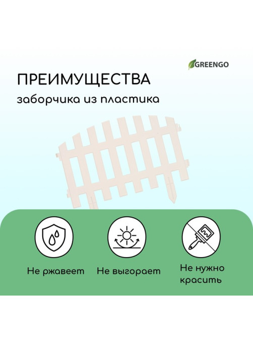 Ограждение декоративное, 35×210 см, 5 секций, пластик, белое, RENESSANS, Greengo