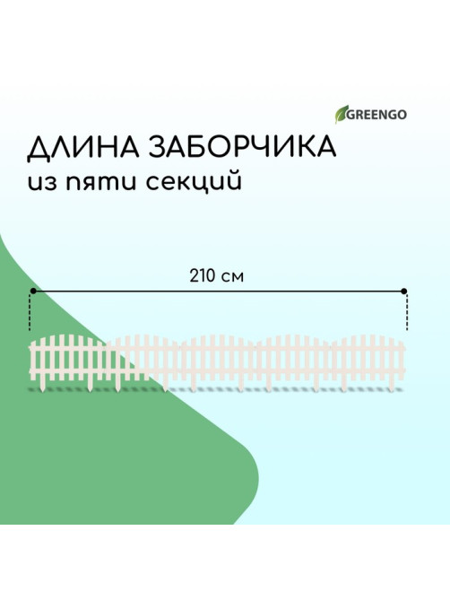 Ограждение декоративное, 35×210 см, 5 секций, пластик, белое, RENESSANS, Greengo