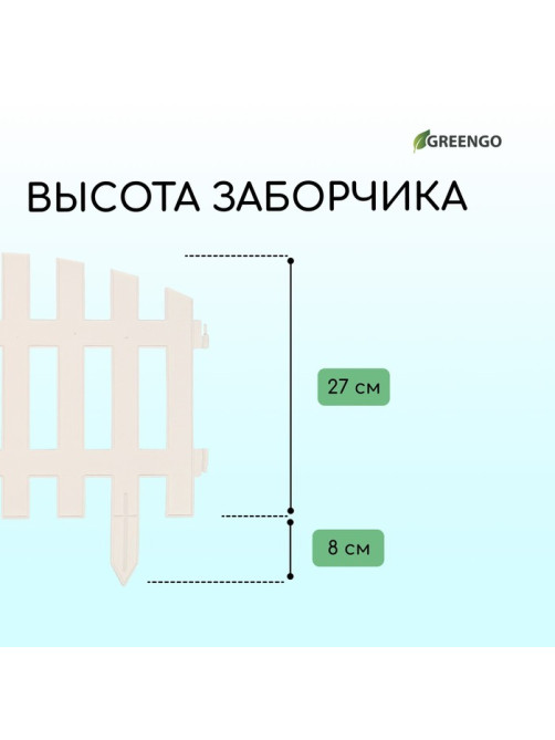 Ограждение декоративное, 35×210 см, 5 секций, пластик, белое, RENESSANS, Greengo