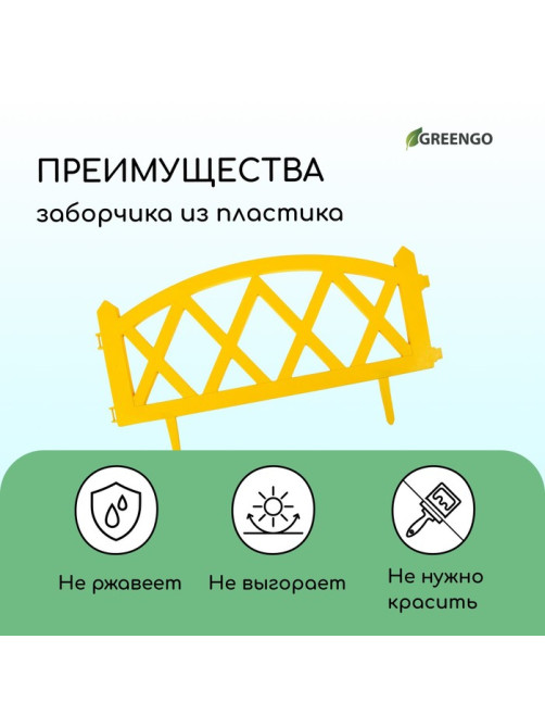 Ограждение декоративное, 35×232 см, 4 секции, пластик, жёлтое, MODERN, Greengo