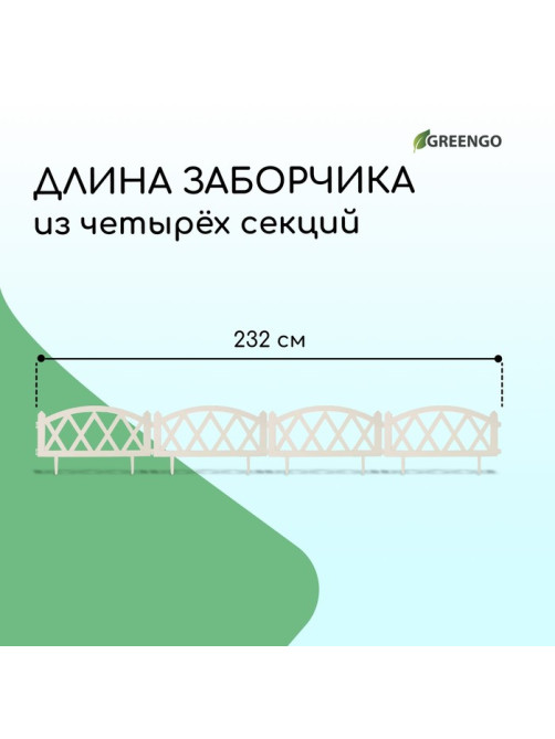 Ограждение декоративное, 35×232 см, 4 секции, пластик, белое, MODERN, Greengo