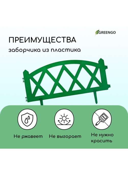 Ограждение декоративное, 35×232 см, 4 секции, пластик, зелёное, MODERN, Greengo