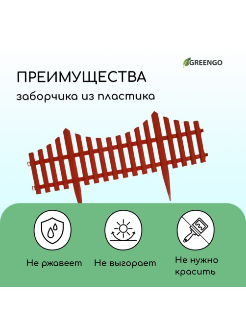 Ограждение декоративное, 30×300 см, 5 секций, пластик, терракотовое, Greengo