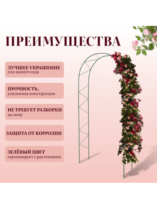 Арка садовая, 240×125×36.5 см, для вьющихся растений, металлическая, зелёная, «Ёлочка», Greengo