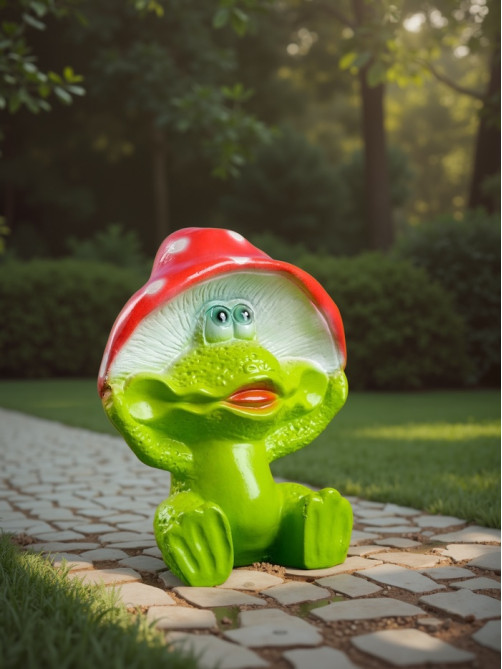 Садовая фигура из гипса «Лягушка улыбка под мухомором», 27.5×12×23.5 см