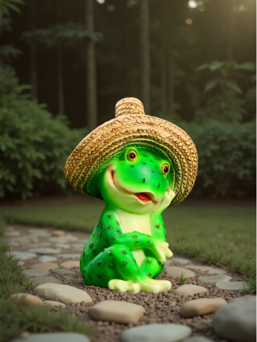Садовая фигура из полистоуна «Лягушка в соломенной шляпе», 16.5×11×12 см