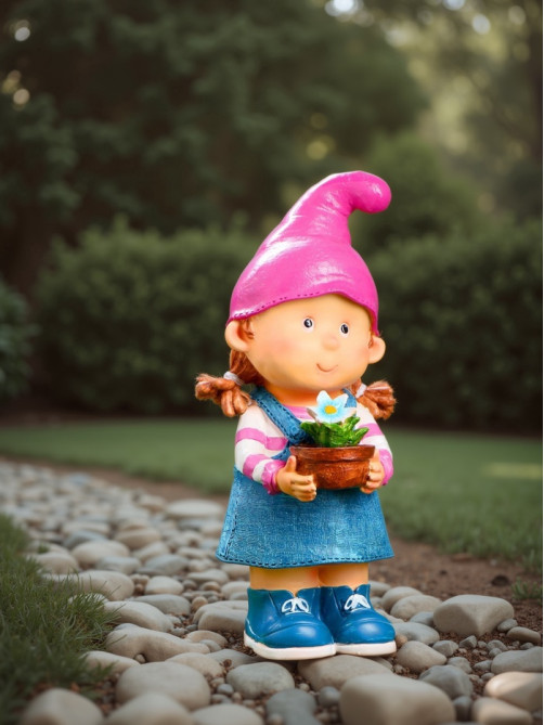 Садовая фигура из полистоуна «Девочка-гном с цветочком», 32×15×13 см