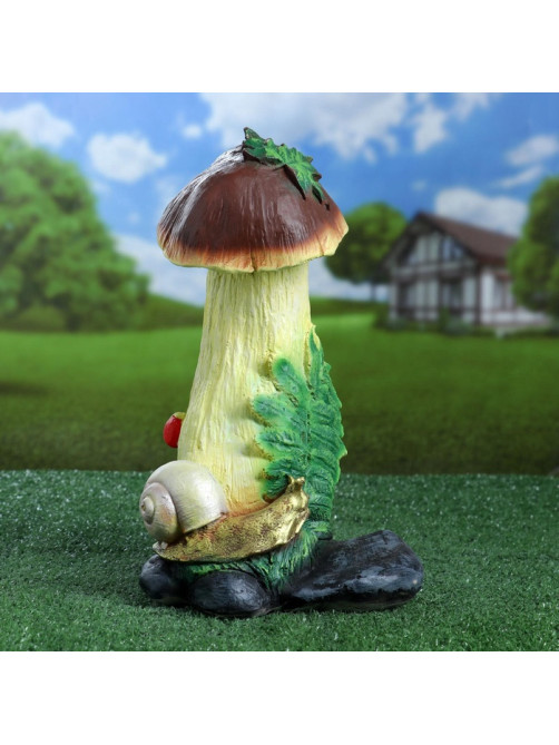 Садовая фигура из полистоуна «Гриб с ягодой и улиткой», 32.5×19×26 см