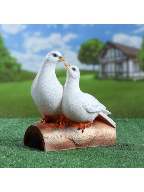 Садовая фигура из полистоуна «Голуби Пара на трубе», 25×14×22 см
