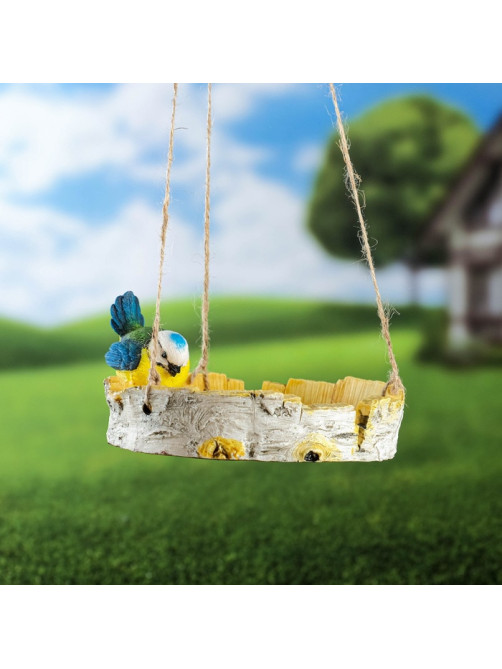 Садовая фигура из гипса «Кормушка с птичкой», подвесная, 17×17×8 см