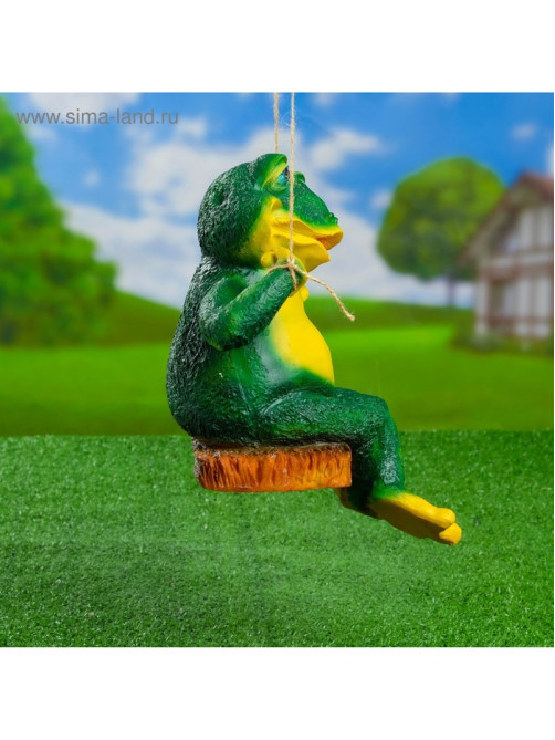 Садовая фигура из полистоуна «Лягушка на качелях», подвесная, 24×23×27 см