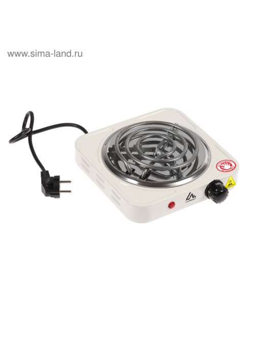Плитка электрическая Luazon LHP-001, 1 конфорка, 1000 Вт, нагреватель спираль, белая