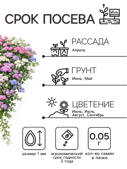 Семена цветов Агератум «Цветной фонтан», смесь, 0.05 г, «Рецепты дедушки Никиты»