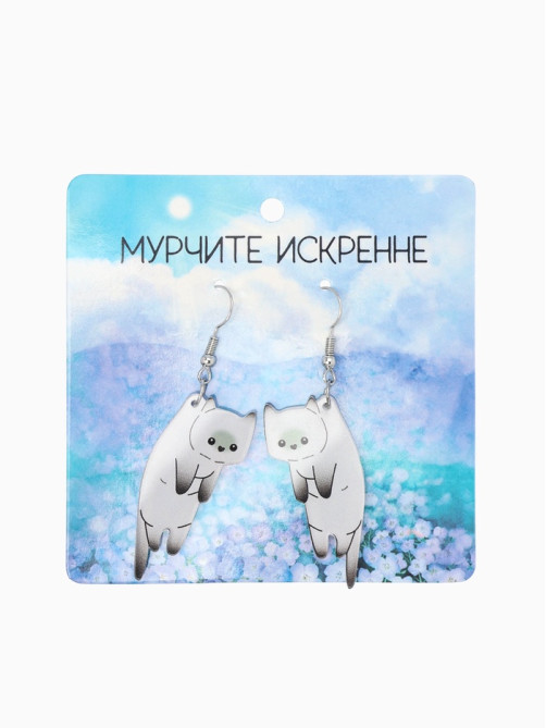 Серьги акриловые «Котики», бело-серые