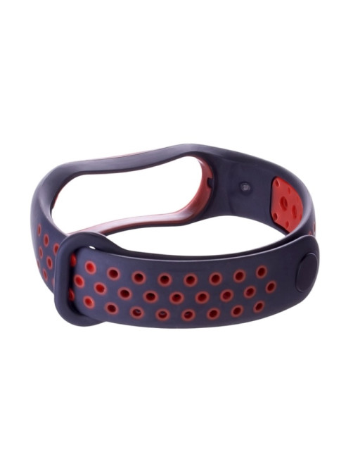 Ремешок для фитнес-браслета Mi Band 5/6/7 Luazon, с перфорацией, чёрный, красный